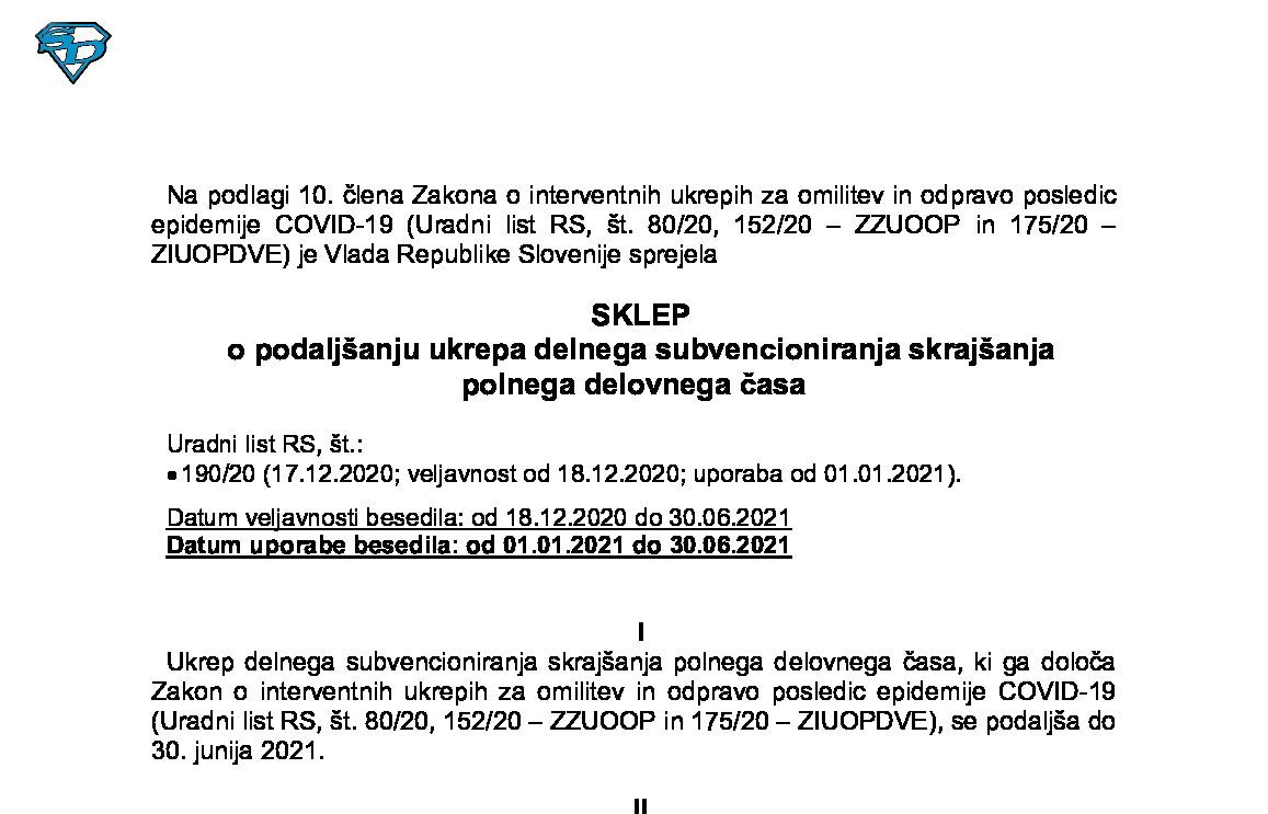Sklep O Podalj anju Ukrepa Delnega Subvencioniranja Skraj anja Polnega 